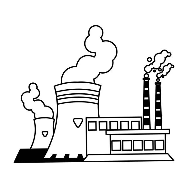 Factory with smoke clouds on white background — 图库矢量图片