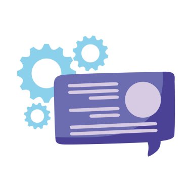 dişliler çarklar ve konuşma balonu simgesi, renkli tasarım