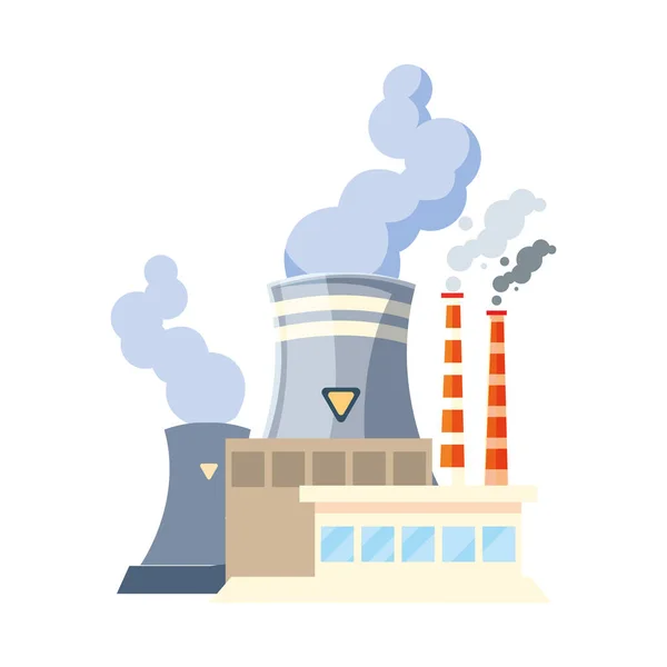 Factory with smoke clouds on white background — ストックベクタ