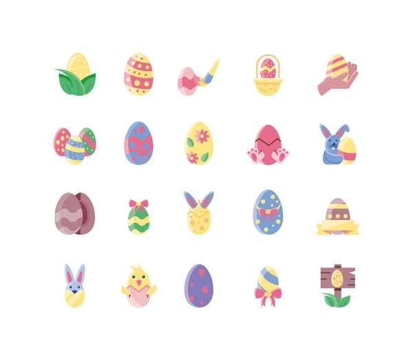 Oeufs de Pâques colorés icônes ensemble, style plat et design coloré — Image vectorielle