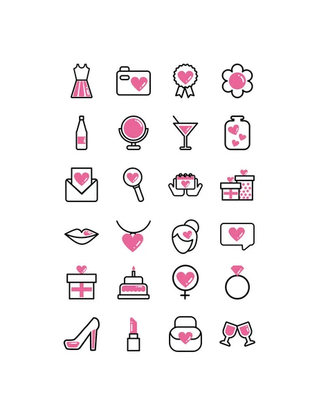 Set of icons women day, line style and color — Stock Vector