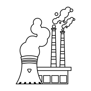 Beyaz zemin üzerinde duman bulutları olan nükleer reaktör