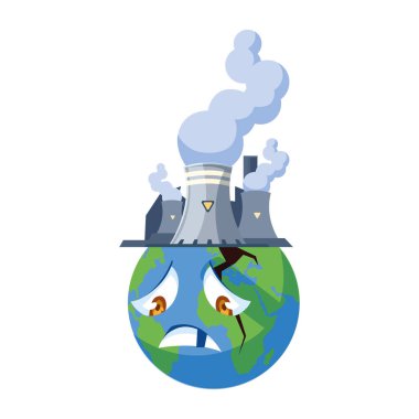 Toprak gezegeni beyaz arka plandaki kirliliğe hasta.