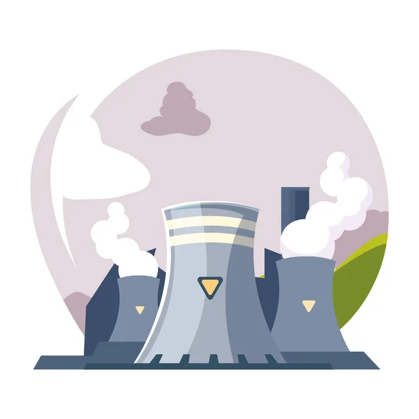 白い背景に煙の雲を持つ原子炉 — ストックベクタ