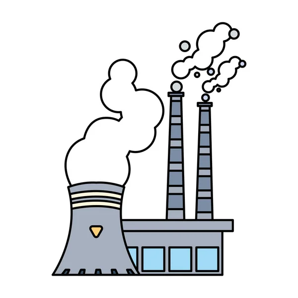 Reactor nuclear con nubes de humo sobre fondo blanco — Vector de stock