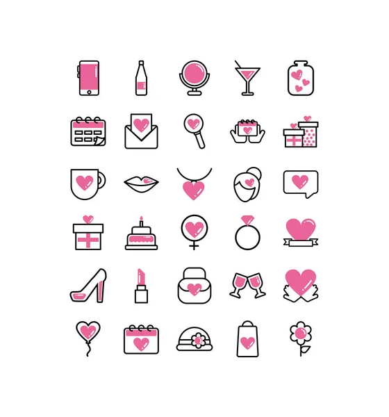 Set of icons women day, line style and color — Stock Vector