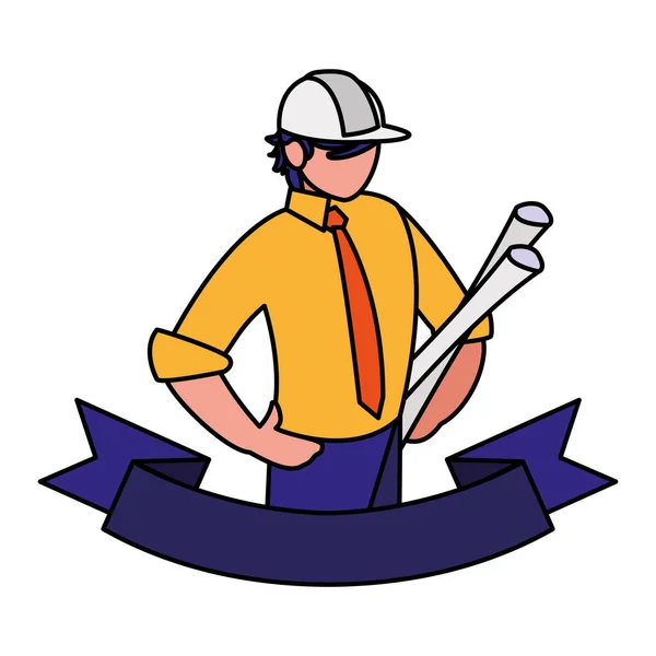 Engineer man with work tools on white background — Stock Vector