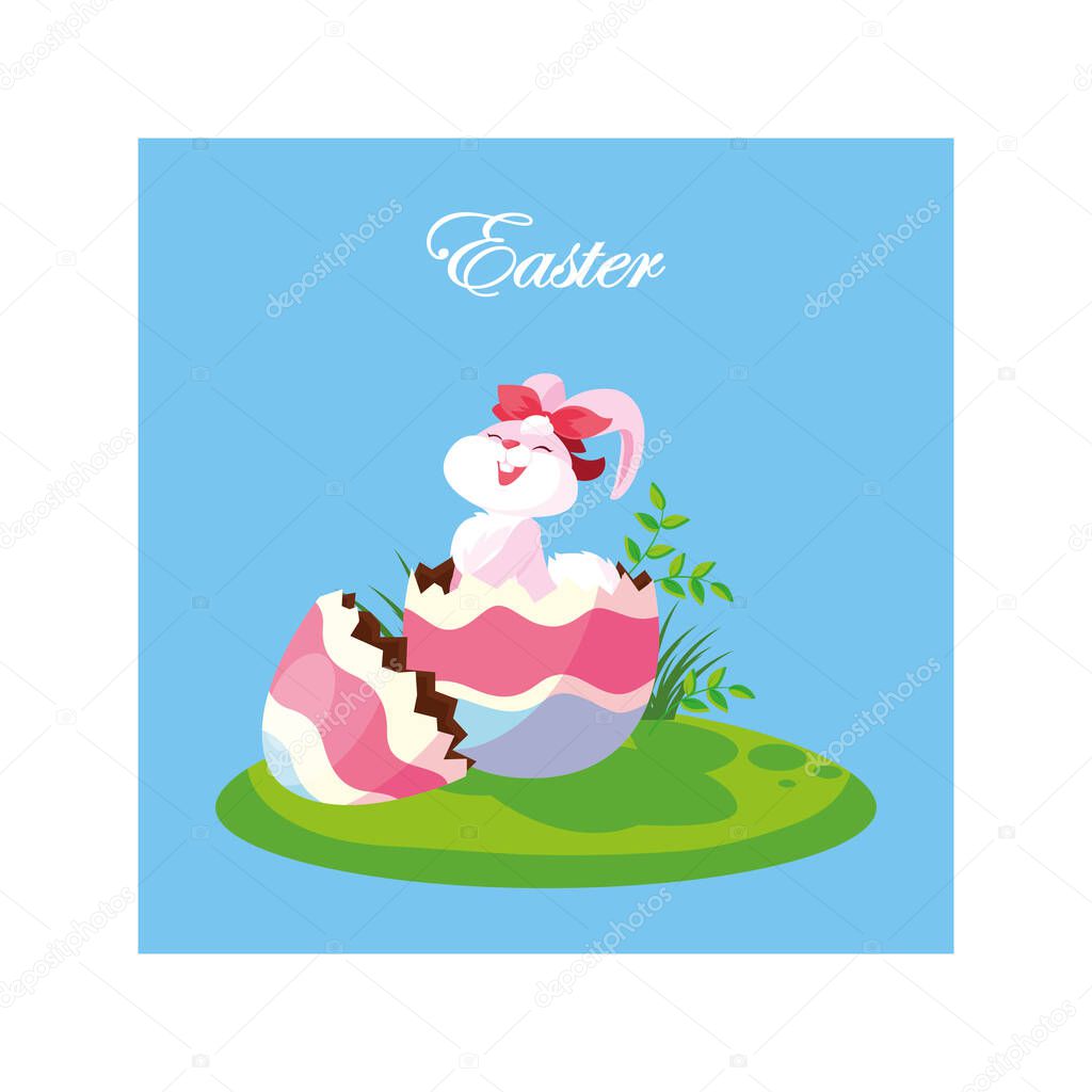 rabbit with easter label and egg, greeting card