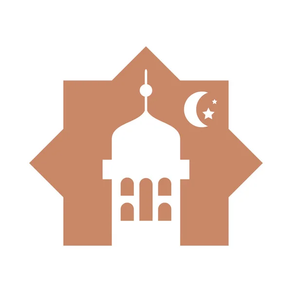 Decorative design of islamic mosque and moon icon, silhouette style design — Stock Vector