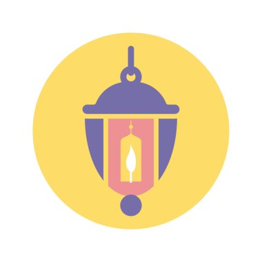 decorative islamic lantern icon, block style design