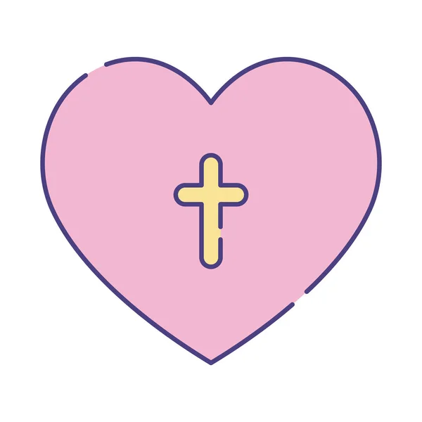 Religion cross inside heart flat style icon vector design — стоковый вектор