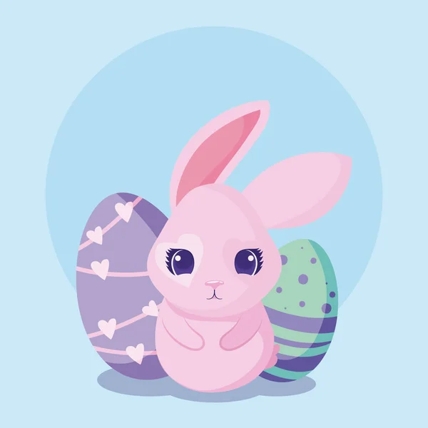 Feliz conejo de Pascua con huevos diseño vectorial — Vector de stock