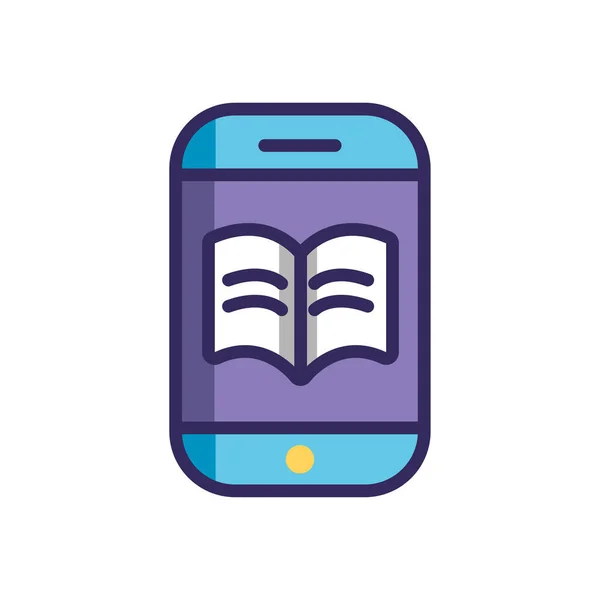 Smartphone avec icône de livre académique, ligne colorée et style de remplissage — Image vectorielle