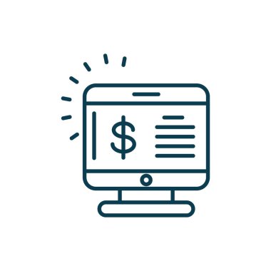 computer with money symbol icon, line style