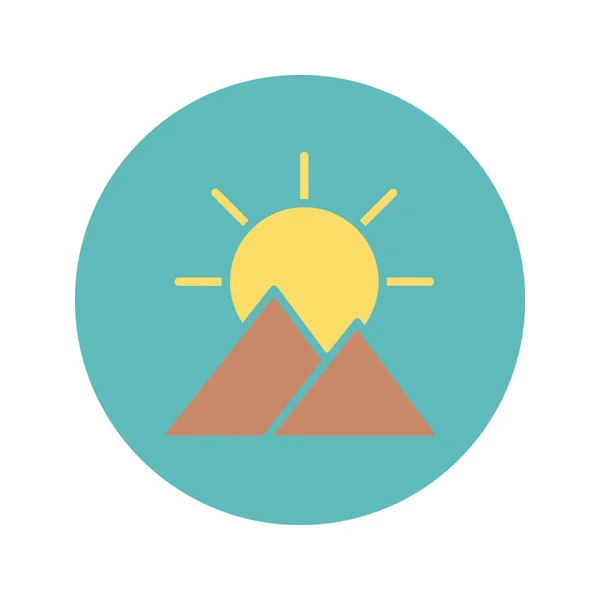 Mountains and sun icon, block style design — Διανυσματικό Αρχείο