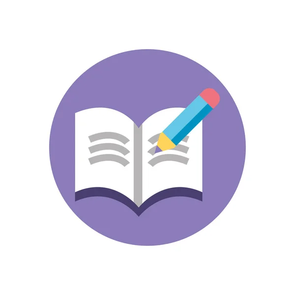 Pen and opened book icon, colorful block style — 스톡 벡터