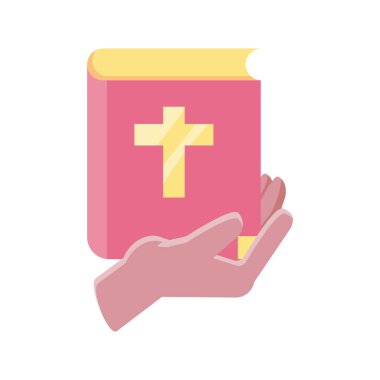 hands holding an catholic bible on white background