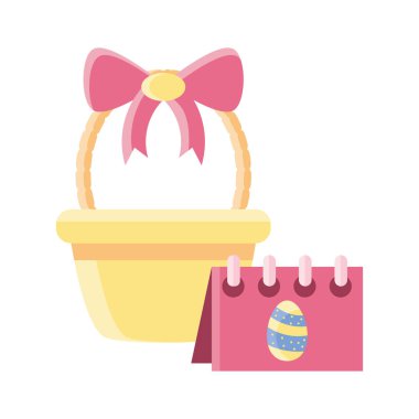 wicker basket with decorative ribbon on white background