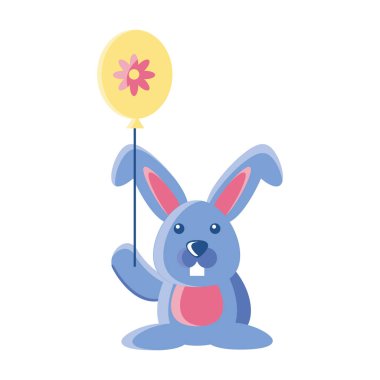 rabbit with helium balloon on white background