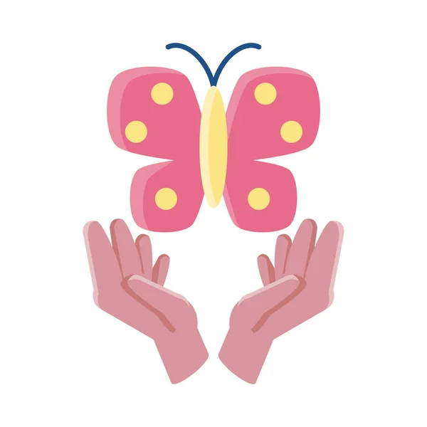 Mains tenant un papillon sur fond blanc — Image vectorielle