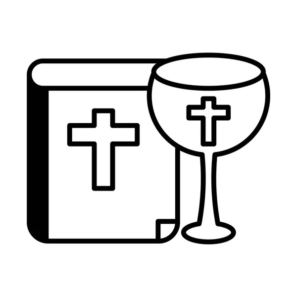 Catholic bible with a glass of wine on white background — Stock Vector