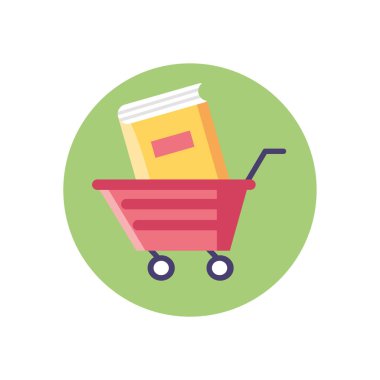 shopping cart with book icon, colorful block style