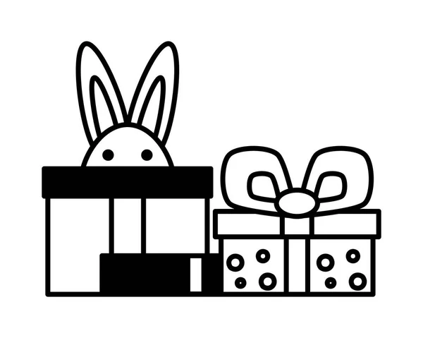 Cute rabbit with gift boxes on white background — Stockový vektor