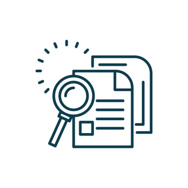 magnifying glass and document pages icon, line style