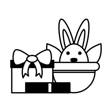 cute rabbit with an gift box on white background