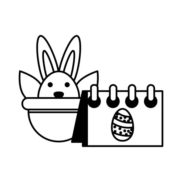 Wicker basket with cute rabbit on white background — Stockový vektor