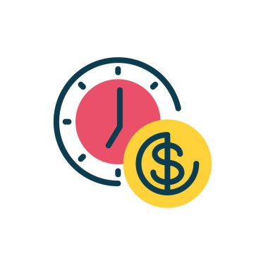 clock and money coin icon, half color style