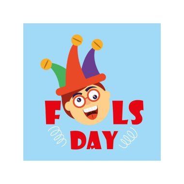 card with label april fools day, humorous party