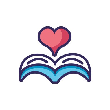 heart and book, line and fill style icon