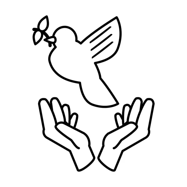 Hands holding a dove on white background — ストックベクタ