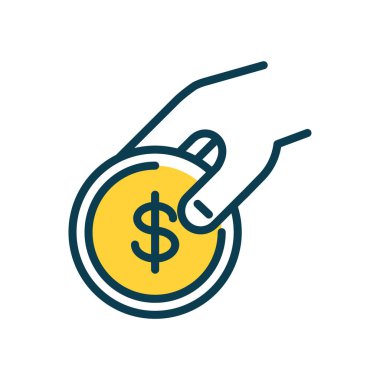 hand with money coin icon, half color style