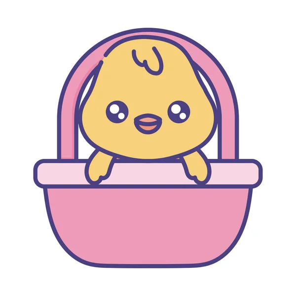 Happy easter chick inside basket flat style icon vector design — Stock Vector