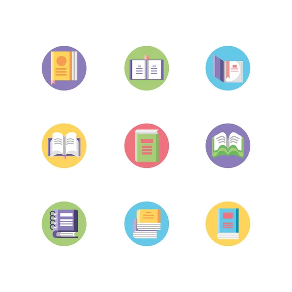 Livres académiques icônes ensemble, style bloc — Image vectorielle