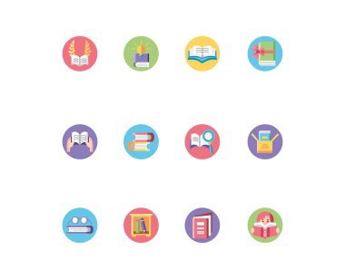 gift book and book icon set, block icon set