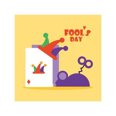 card with label april fools day, humorous party