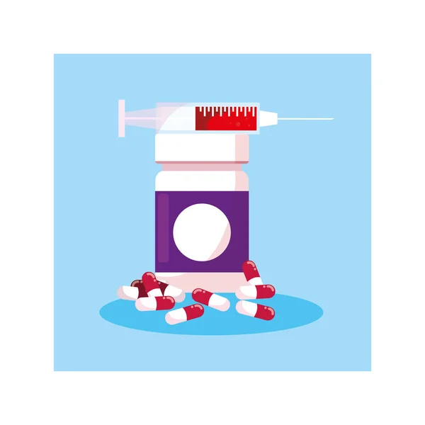 Medicamentos y frasco de pastillas — Vector de stock