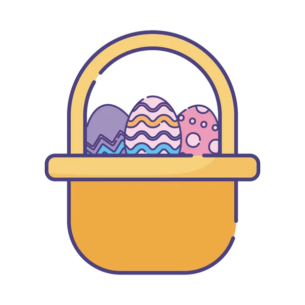 Ovos de Páscoa feliz dentro de cesta design de vetor ícone de estilo plano — Vetor de Stock