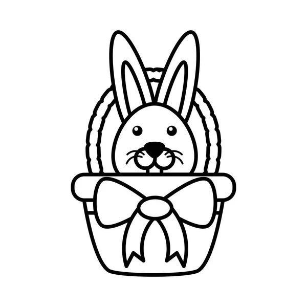 Wicker basket with cute rabbit on white background — Stockový vektor