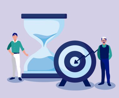 Corporate businessmen with target and sand hourglass vector design
