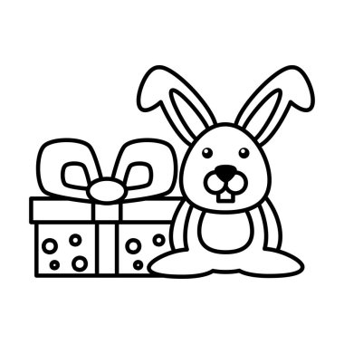 cute rabbit with an gift box on white background