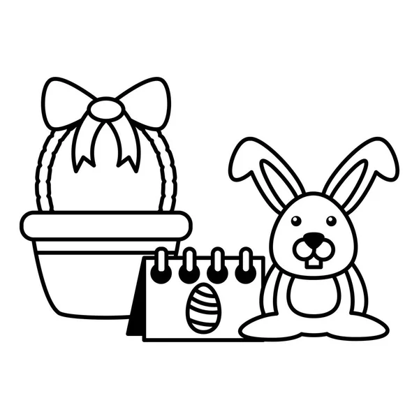 Wicker basket with cute rabbit on white background — ストックベクタ