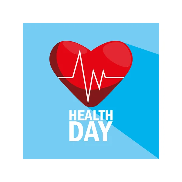 World health day label with heart and blood pressure — Stock Vector