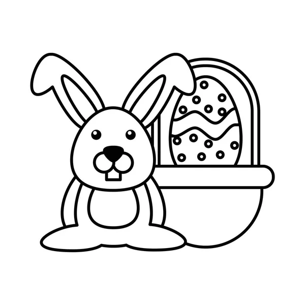 Wicker basket with cute rabbit on white background — Wektor stockowy