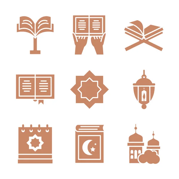 Koran and ramada icon set, silhouette style — Διανυσματικό Αρχείο