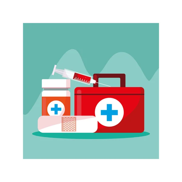 First aid kit medical, health day — Stok Vektör