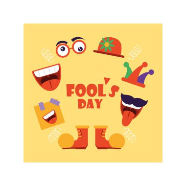 card with label april fools day, humorous party